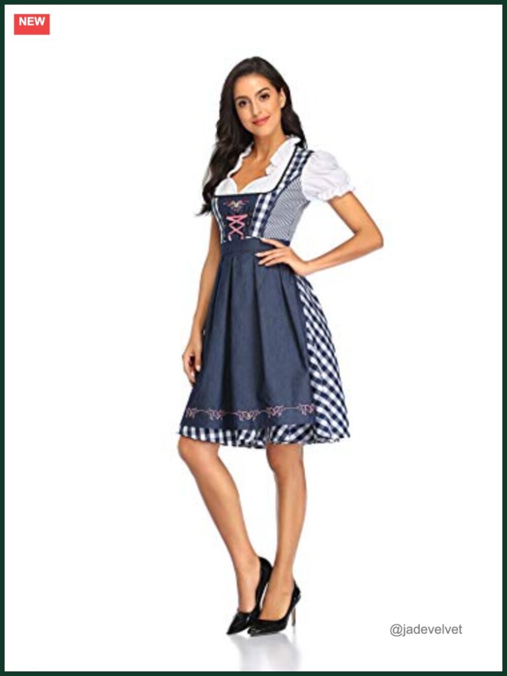 Women Oktoberfest Dirndl Costume Plaid German Beer Festival Bavarian Dress